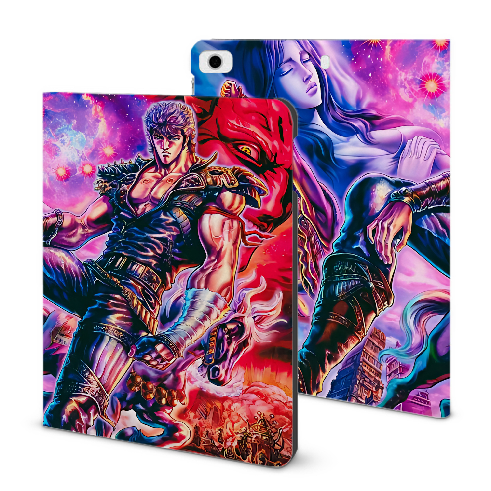 （画像用） 北斗の拳 Fist of the North Star IPad ケース ブック型 PUレザー TPU 耐衝撃 軽量 薄型 ペン収納なし 全面保護 IPad 各モデル対応